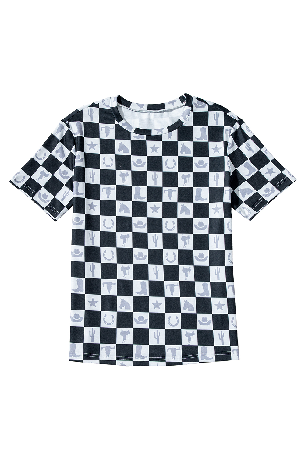 Trendy Women's Short Sleeve Tee - Black Plaid Design for Chic Summer Looks - Detail View 23 Trendy Women's Short Sleeve Tee - Black Plaid Design for Chic Summer Looks - Detail View 23