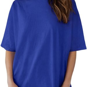 Women's Mock Neck Oversized Tee – Casual Short Sleeve Shirt - Main View