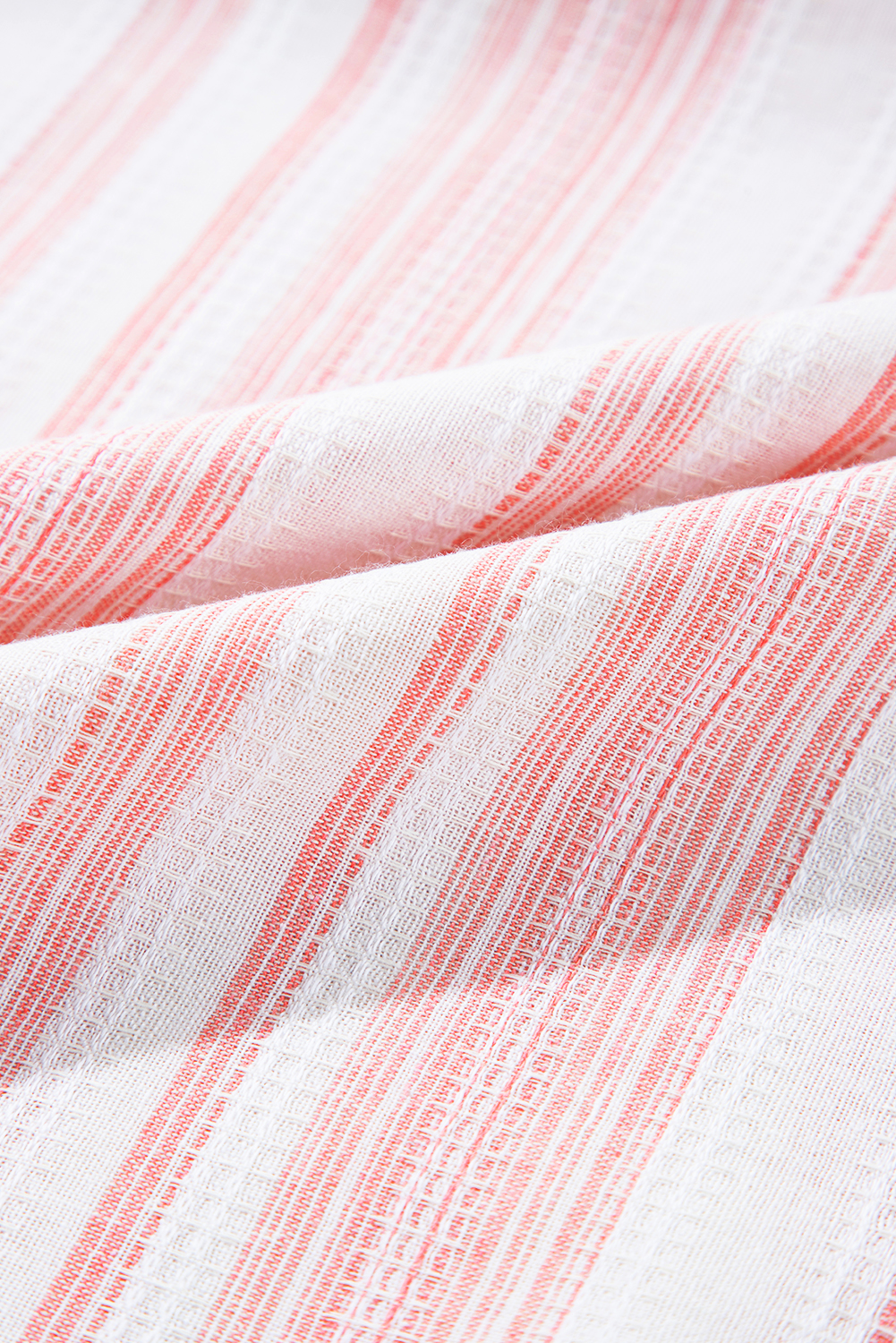 Chic Pink Stripe Plus Size Blouse with Puff Sleeves and Tassel Tie Detail - Detail View 9 Chic Pink Stripe Plus Size Blouse with Puff Sleeves and Tassel Tie Detail - Detail View 9