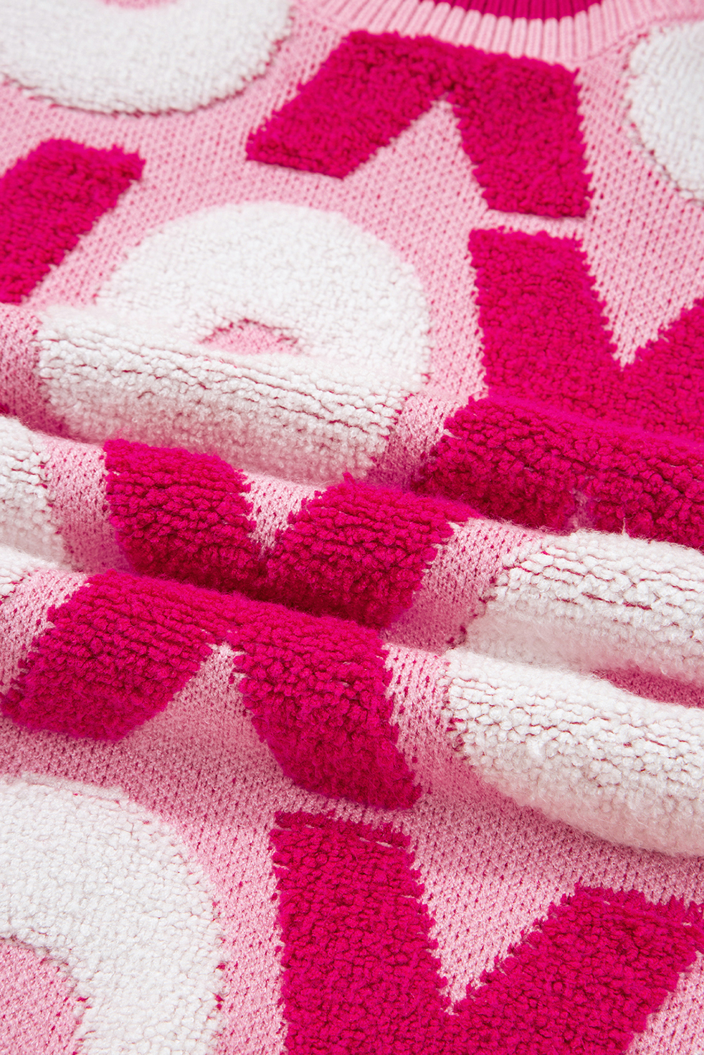 Women's Long Sleeve XOXO Sweater in Pink – Festive Winter Casual - Detail View 9 Women's Long Sleeve XOXO Sweater in Pink – Festive Winter Casual - Detail View 9