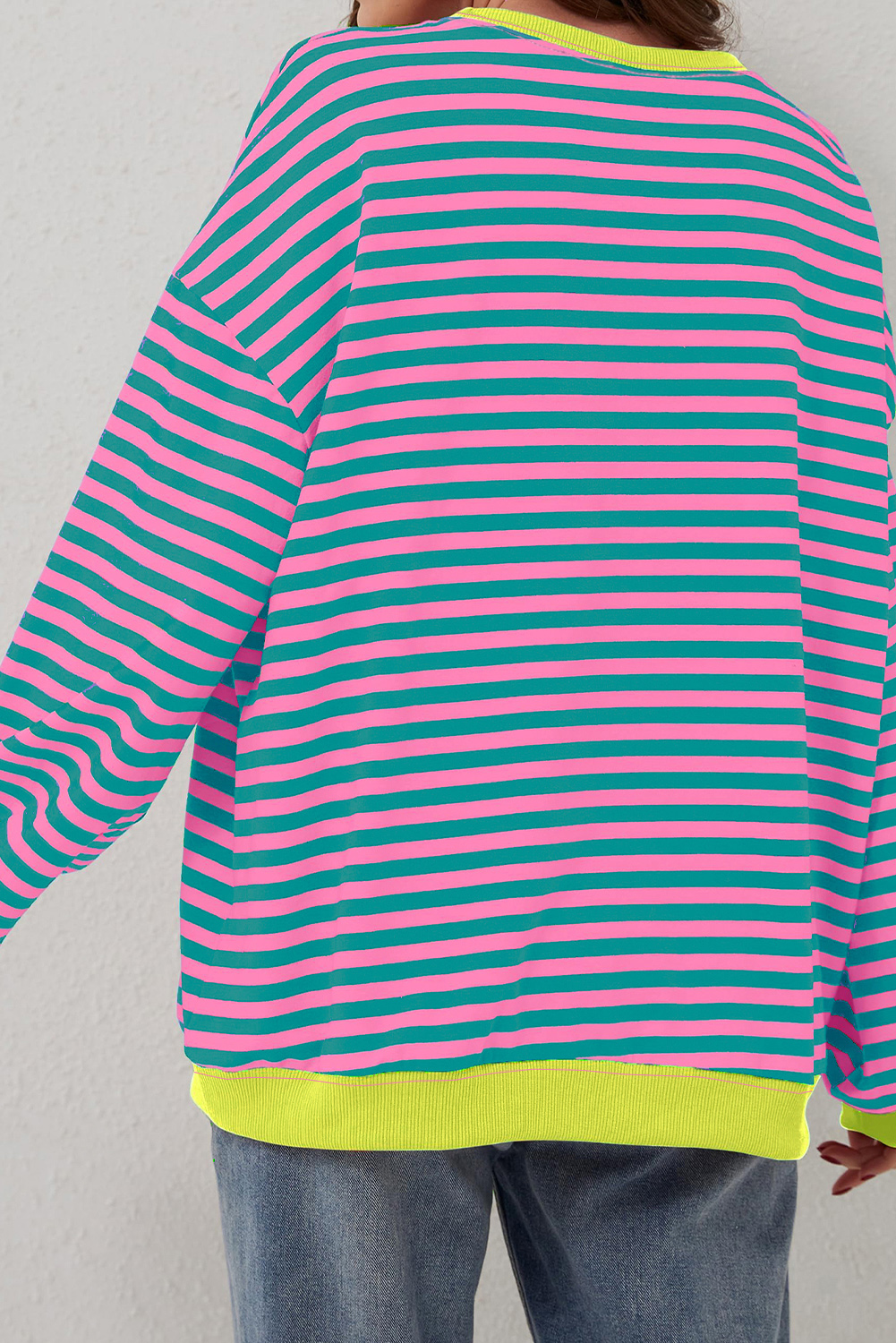 Timeless Striped Pattern Sweatshirt with Drop Shoulder Design - Perfect for Daily Wear - Detail View 3 Timeless Striped Pattern Sweatshirt with Drop Shoulder Design - Perfect for Daily Wear - Detail View 3
