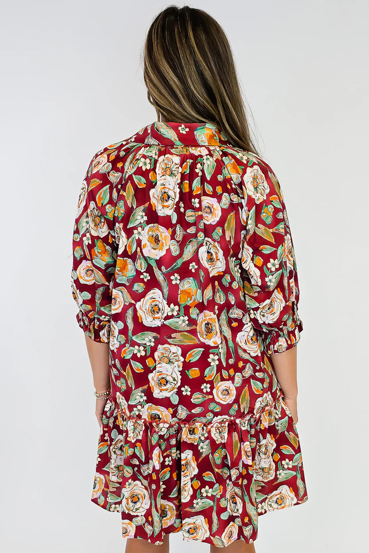 Red Floral Mini Dress, Vacation Style Cotton Shift Outfit - Detail View 5 Red Floral Mini Dress, Vacation Style Cotton Shift Outfit - Detail View 5