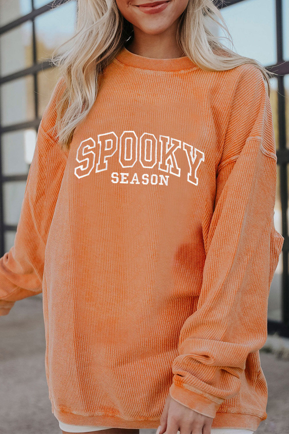 Stylish and Cozy Fall Sweatshirt with Fun Embroidery - Perfect for Halloween Celebrations - Detail View 3 Stylish and Cozy Fall Sweatshirt with Fun Embroidery - Perfect for Halloween Celebrations - Detail View 3