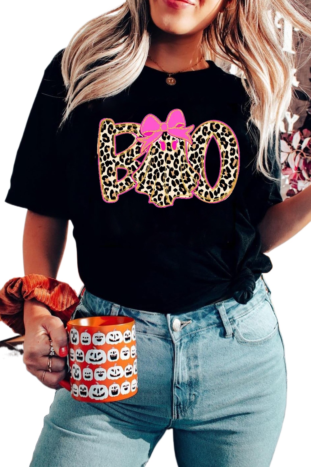 Casual Black Ghost Boo Graphic T-Shirt for Teens – Perfect for Halloween Celebrations - Detail View 2 Casual Black Ghost Boo Graphic T-Shirt for Teens – Perfect for Halloween Celebrations - Detail View 2