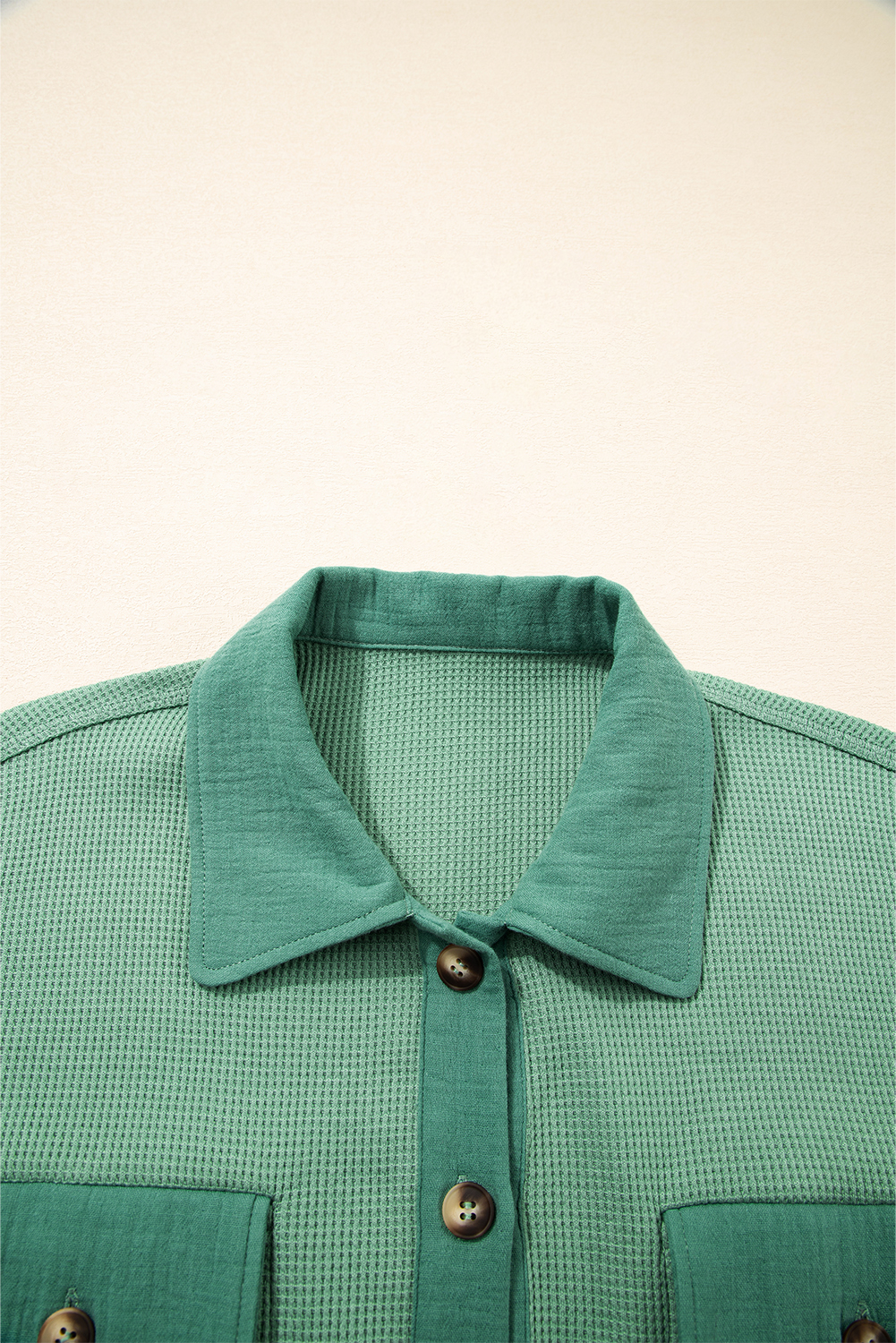 Casual Long Sleeve Waffle Knit Button Up Shirt - Perfect for Fall - Detail View 6 Casual Long Sleeve Waffle Knit Button Up Shirt - Perfect for Fall - Detail View 6