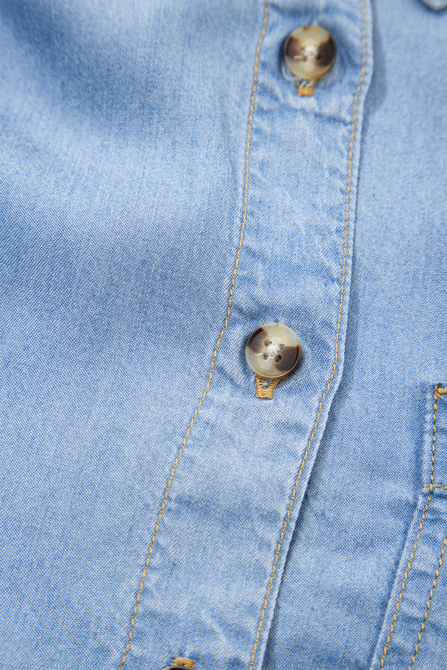 Chic Beau Blue Ruffled Chambray Shirt for Women – Half Sleeve Button Down, Ideal for Summer Outings - Detail View 8 Chic Beau Blue Ruffled Chambray Shirt for Women – Half Sleeve Button Down, Ideal for Summer Outings - Detail View 8