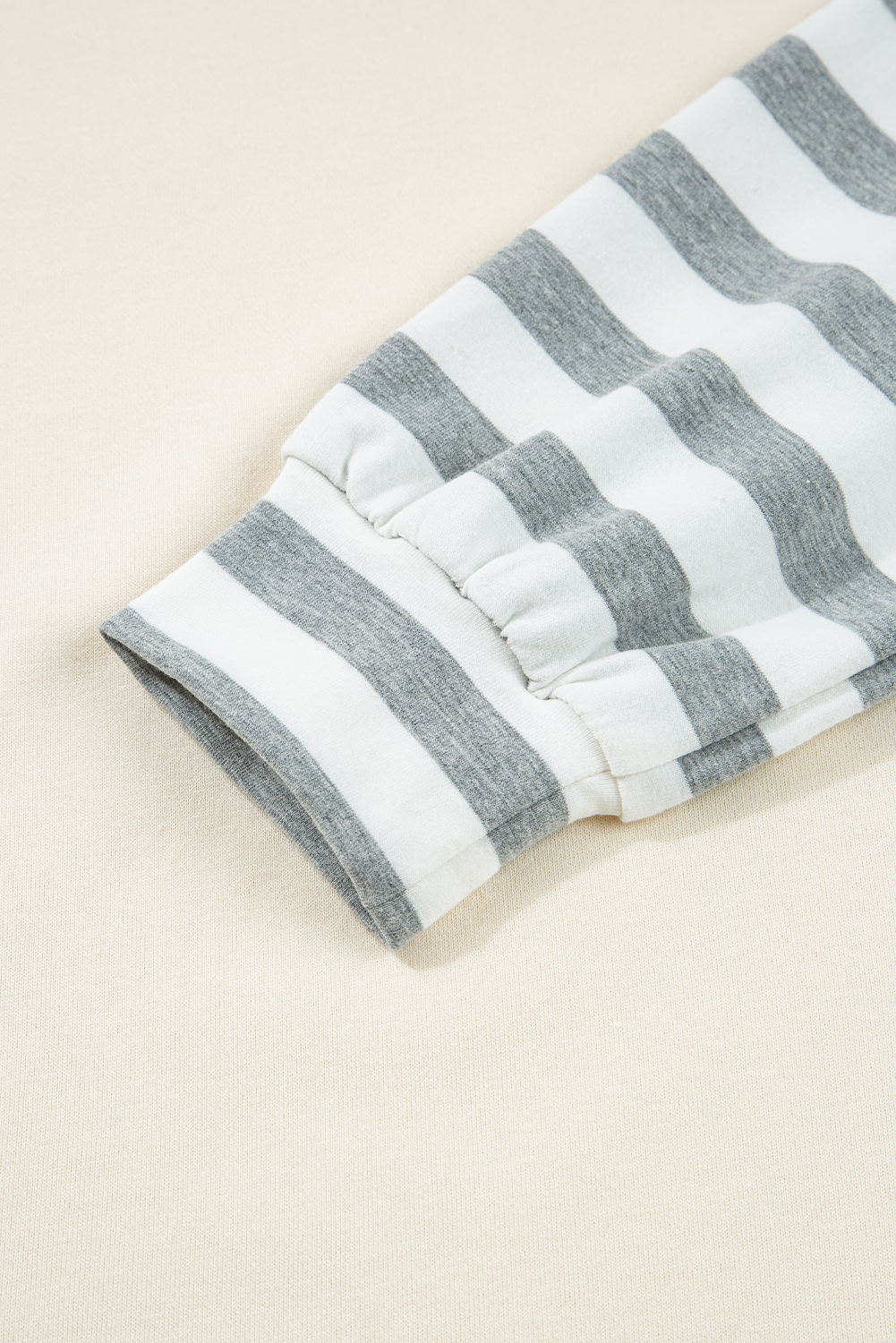Women's Top, Beige Striped, Patchwork, Long Sleeve, Round Neck, Two-in-One, Casual Style, Daily Wear, Fall Fashion, Autumn Outfit, Colorblock Design, Comfortable Fit, Versatile Top - Detail View 12 Women's Top, Beige Striped, Patchwork, Long Sleeve, Round Neck, Two-in-One, Casual Style, Daily Wear, Fall Fashion, Autumn Outfit, Colorblock Design, Comfortable Fit, Versatile Top - Detail View 12