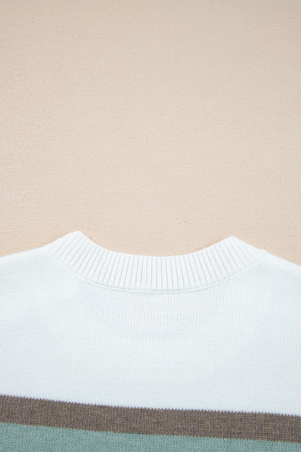 Women's White Striped Color Block Sweater - Casual Daily Wear - Detail View 7 Women's White Striped Color Block Sweater - Casual Daily Wear - Detail View 7