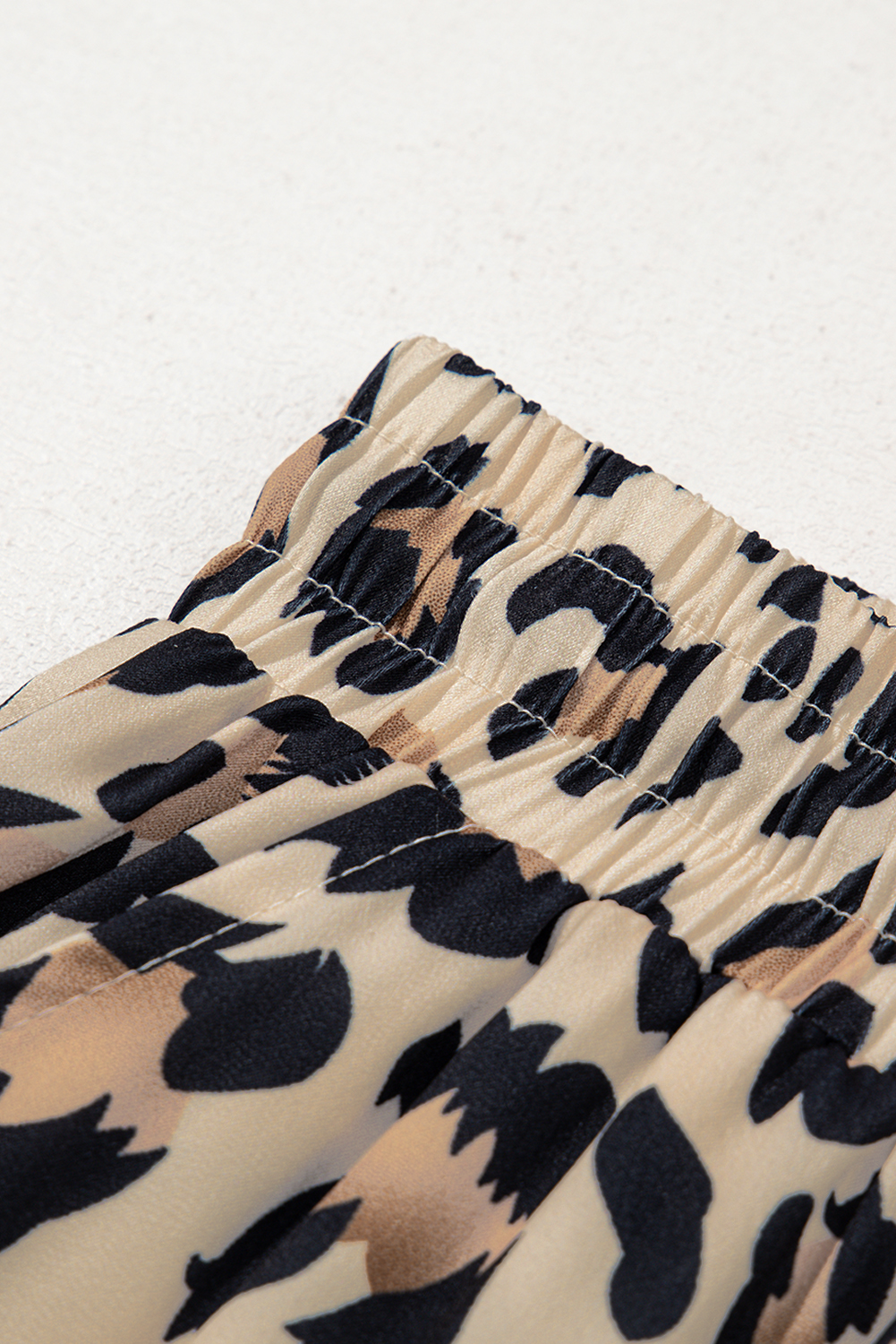 Women's Parchment Leopard Print Drawstring Wide Leg Pants - Effortlessly Chic - Detail View 9 Women's Parchment Leopard Print Drawstring Wide Leg Pants - Effortlessly Chic - Detail View 9