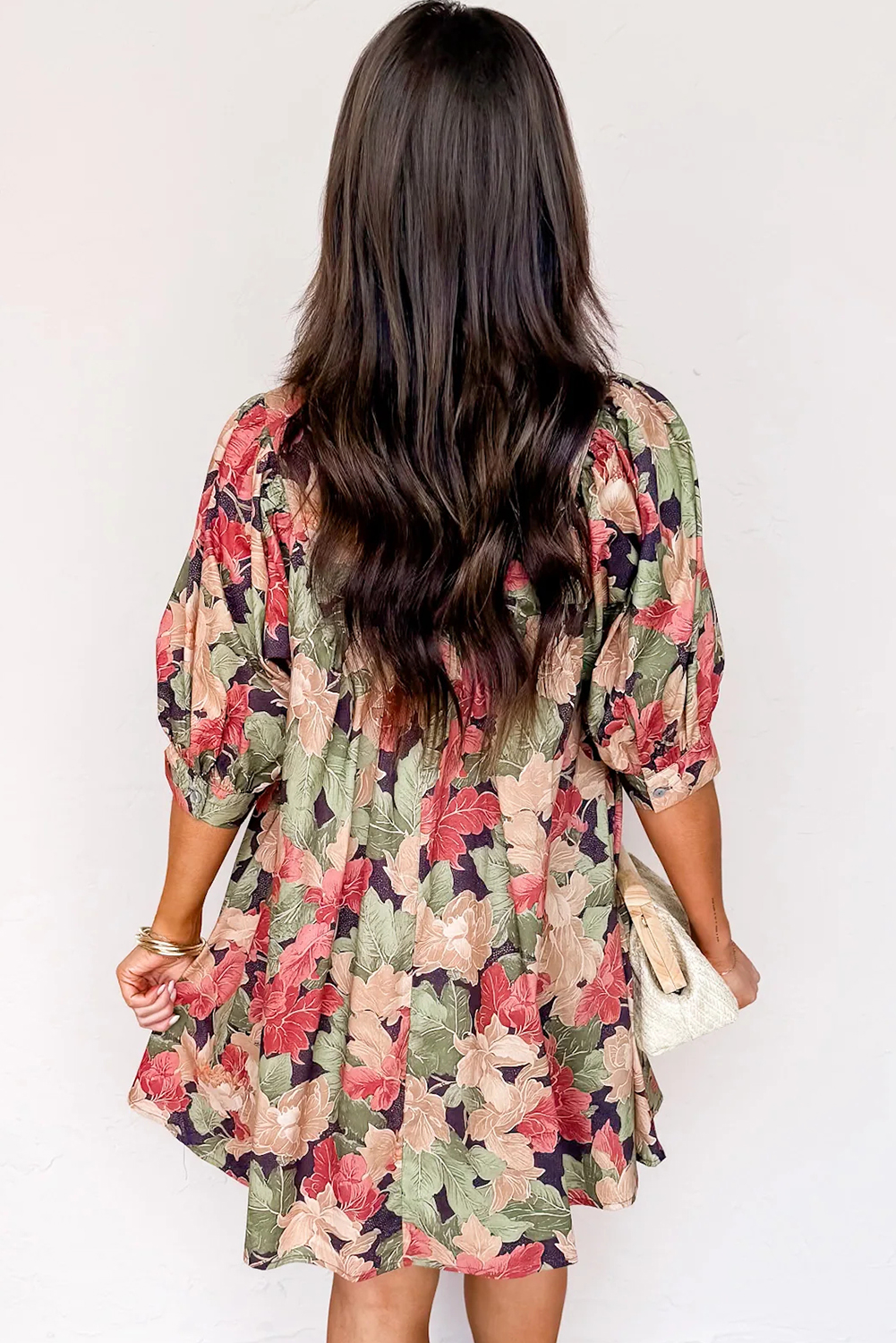 Chic Green Floral V Neck Mini Dress for Women – Perfect for Daily Wear - Detail View 5 Chic Green Floral V Neck Mini Dress for Women – Perfect for Daily Wear - Detail View 5