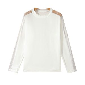 Women's White Lace Sleeve Top – Casual Long Sleeve Crew Neck - Main View