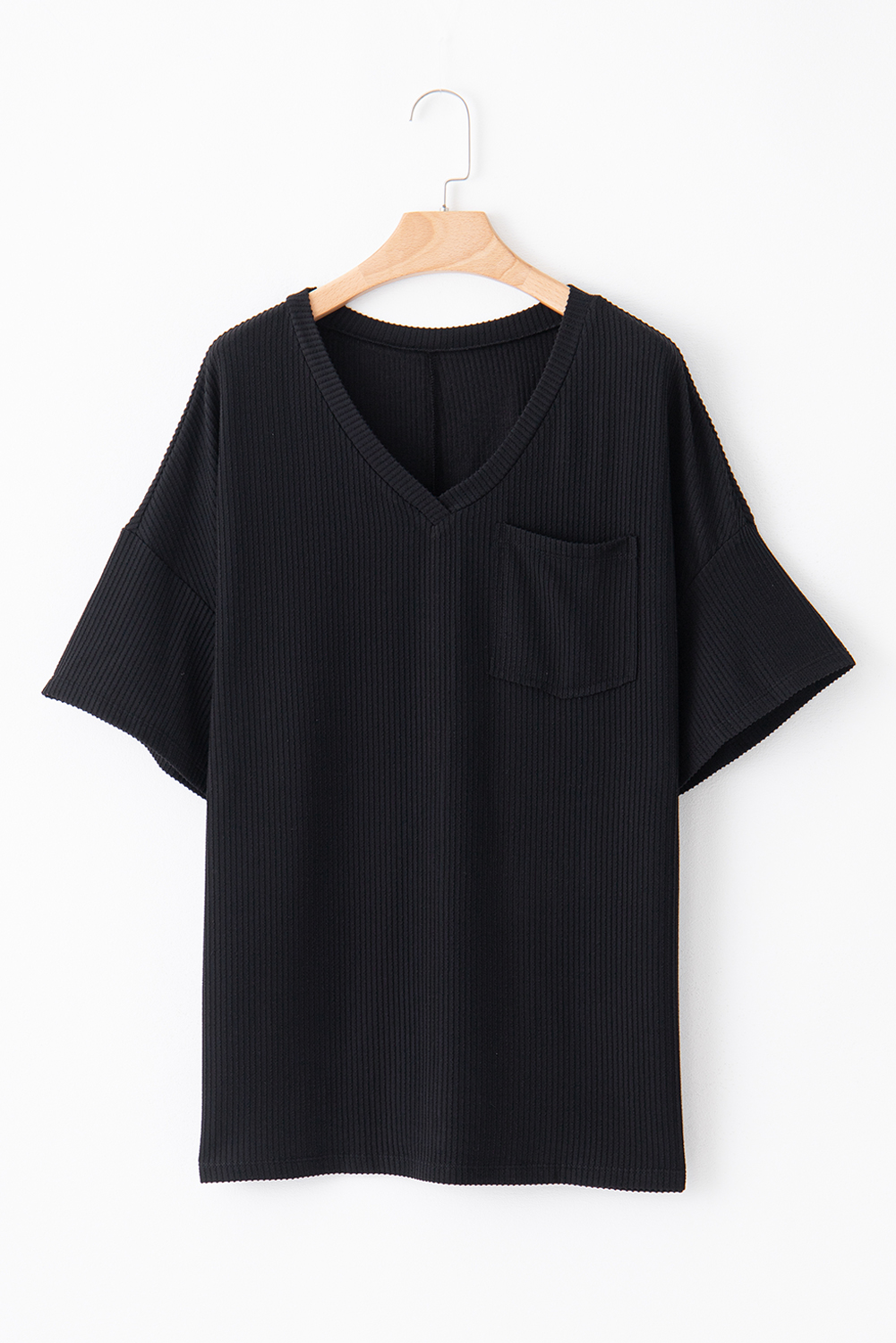 Casual Black V-Neck Plus T-Shirt for Women – Perfect for Summer Outings and Daily Activities - Detail View 12 Casual Black V-Neck Plus T-Shirt for Women – Perfect for Summer Outings and Daily Activities - Detail View 12