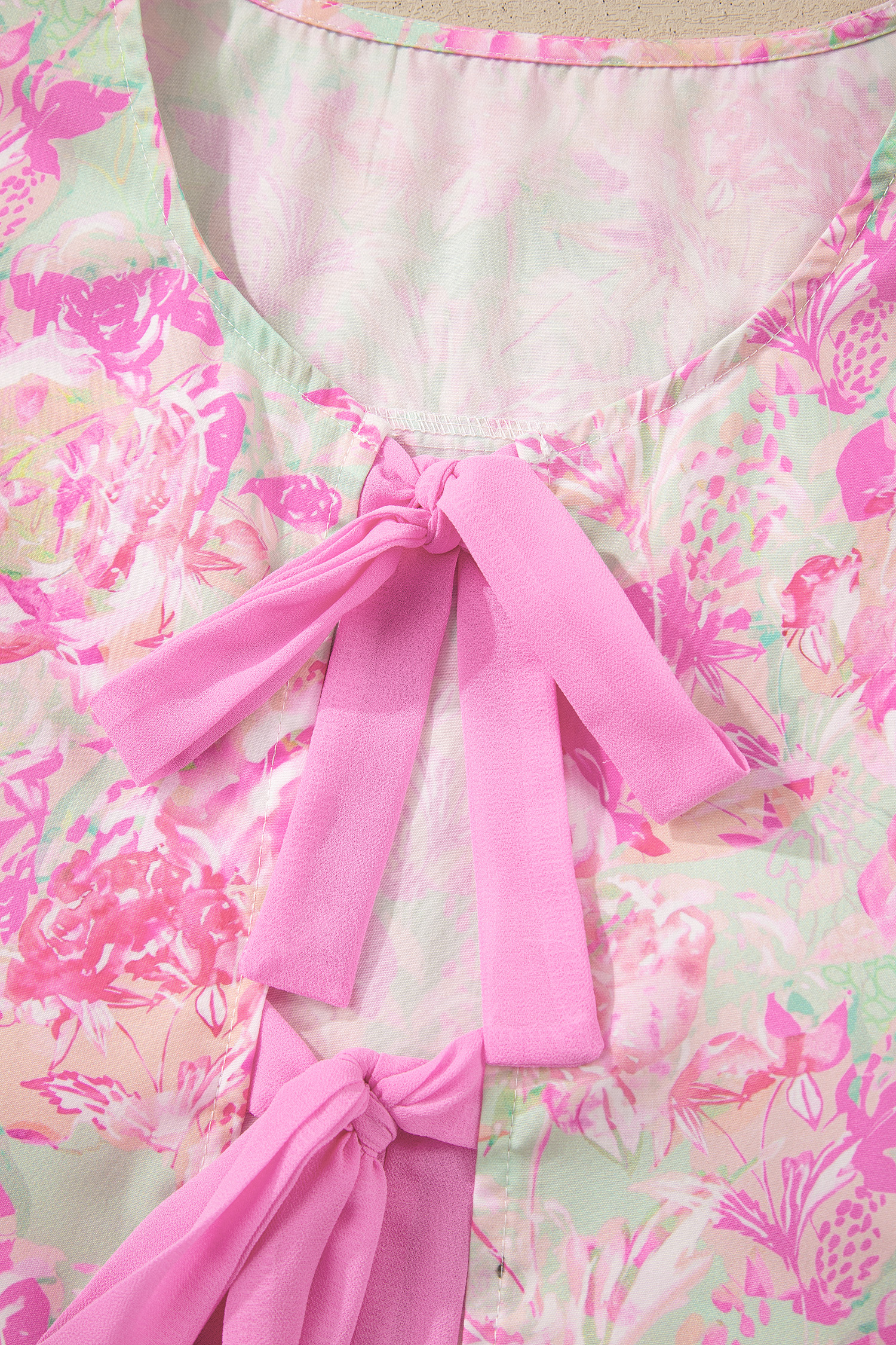 Women's Short Puff Sleeve Floral Blouse in Pink – Ideal for Day and Night Events - Detail View 11 Women's Short Puff Sleeve Floral Blouse in Pink – Ideal for Day and Night Events - Detail View 11