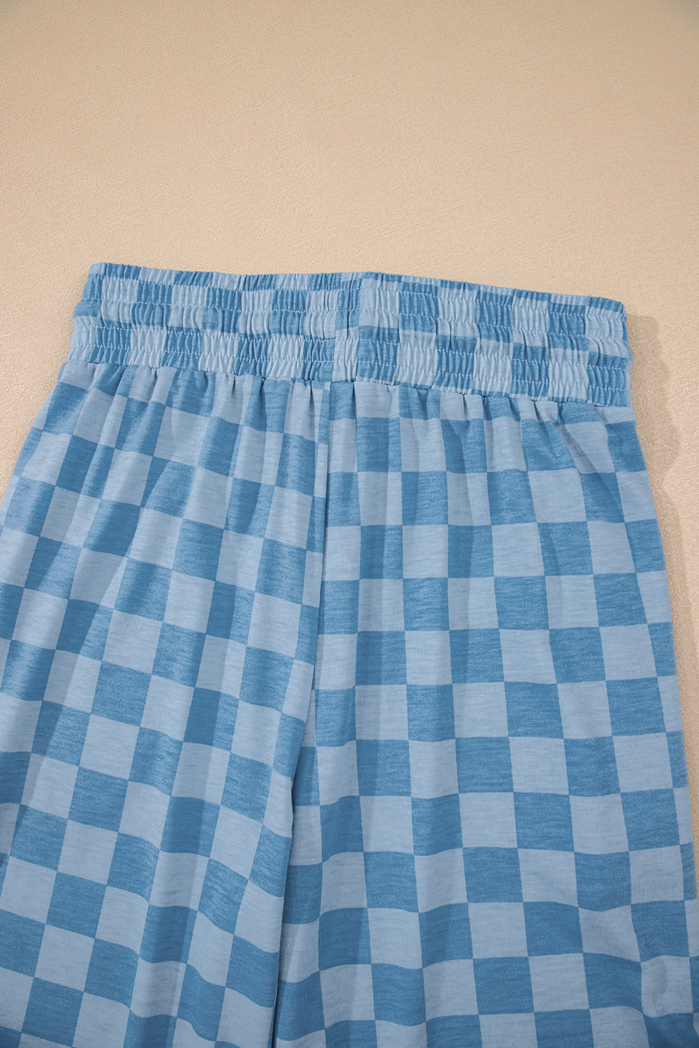 Wide Leg Plaid Casual Pants, Trendy Sky Blue High Waist - Detail View 8 Wide Leg Plaid Casual Pants, Trendy Sky Blue High Waist - Detail View 8