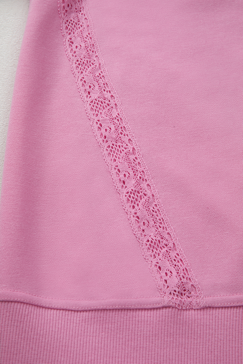 Women's Sweatshirt, Bright Pink, Lace Trim, Raglan Sleeve, Loose Fit, Casual, Long Sleeve, Round Neck, Daily Wear, Comfortable, Fashionable, Fall Fashion, Patchwork Design, Tops, Sweatshirts & Hoodies - Detail View 8 Women's Sweatshirt, Bright Pink, Lace Trim, Raglan Sleeve, Loose Fit, Casual, Long Sleeve, Round Neck, Daily Wear, Comfortable, Fashionable, Fall Fashion, Patchwork Design, Tops, Sweatshirts & Hoodies - Detail View 8