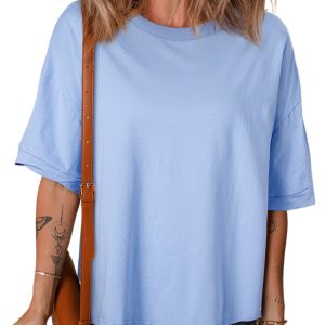 Women's Myosotis Blue Loose Half Sleeve Hi Low Hem T-Shirt - Main View