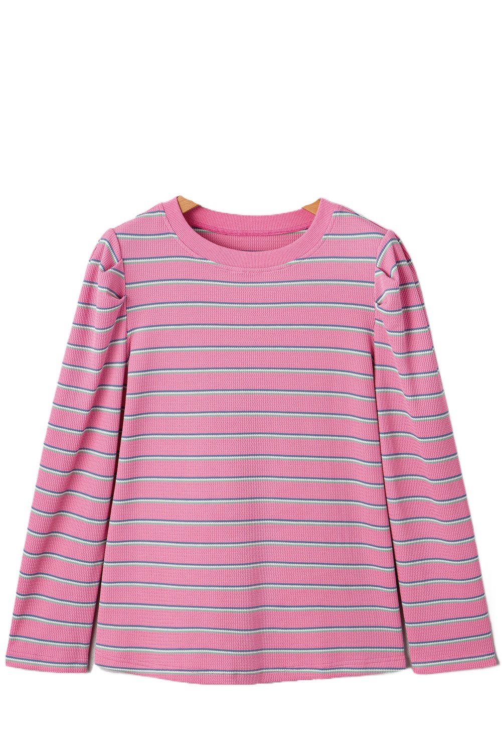 Women's Casual Rose Stripe Textured Knit Round Neck Long Sleeve Top - Main View Women's Casual Rose Stripe Textured Knit Round Neck Long Sleeve Top - Main View