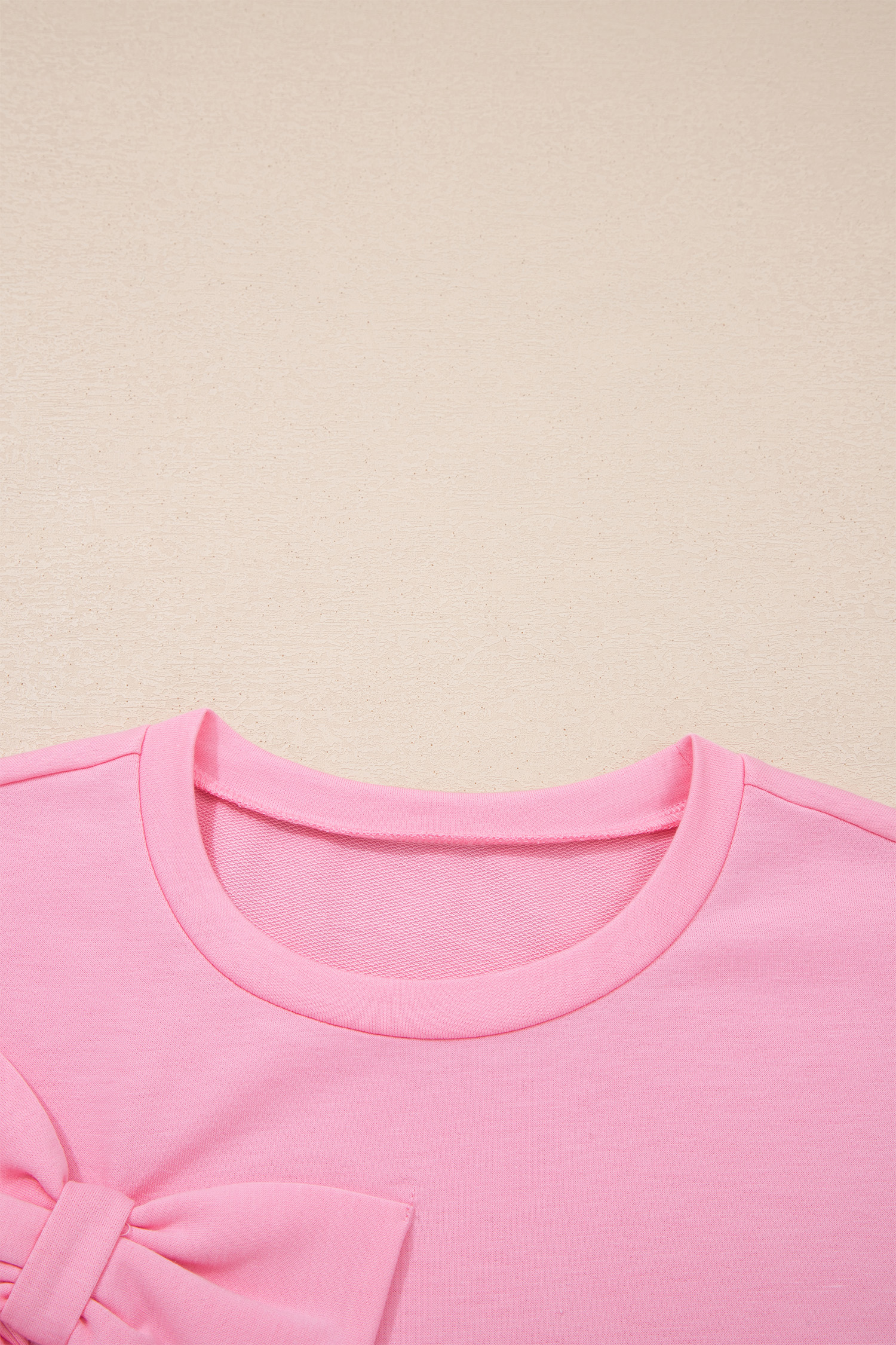 Women's Casual Summer Shift Top – Pink Round Neck Shirt with Bow Details - Detail View 6 Women's Casual Summer Shift Top – Pink Round Neck Shirt with Bow Details - Detail View 6