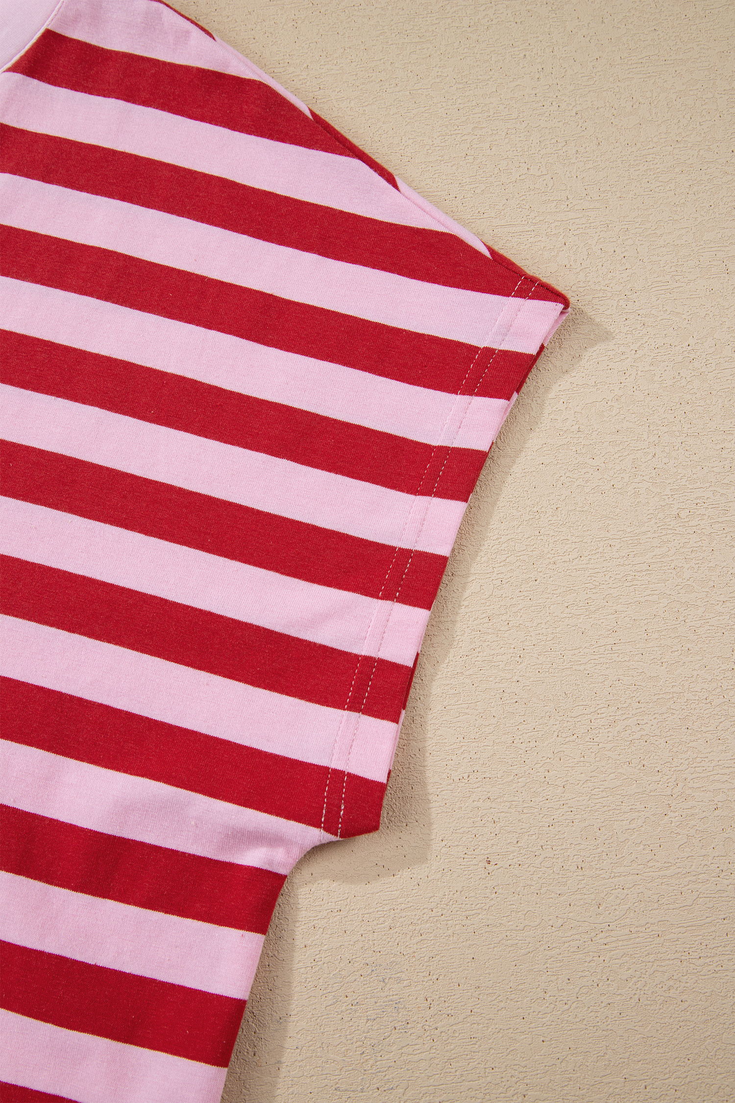Women's Pink Stripe Split V Neck Casual Tee – Perfect for Daily Wear - Detail View 11 Women's Pink Stripe Split V Neck Casual Tee – Perfect for Daily Wear - Detail View 11