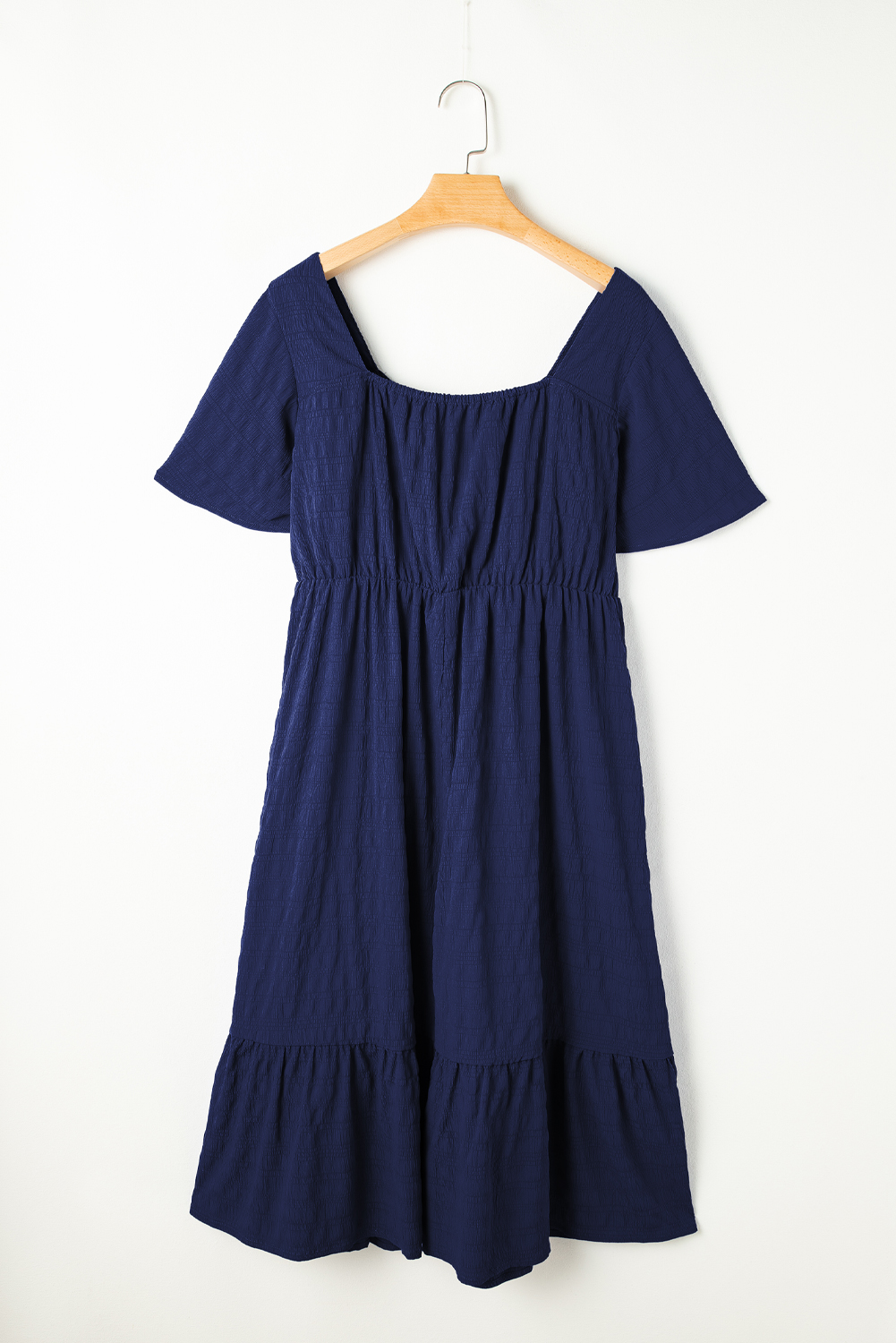 Stylish Women's High Waist Blue Midi Dress – Short Sleeve Lace-up Style Perfect for Summer Events - Detail View 6 Stylish Women's High Waist Blue Midi Dress – Short Sleeve Lace-up Style Perfect for Summer Events - Detail View 6