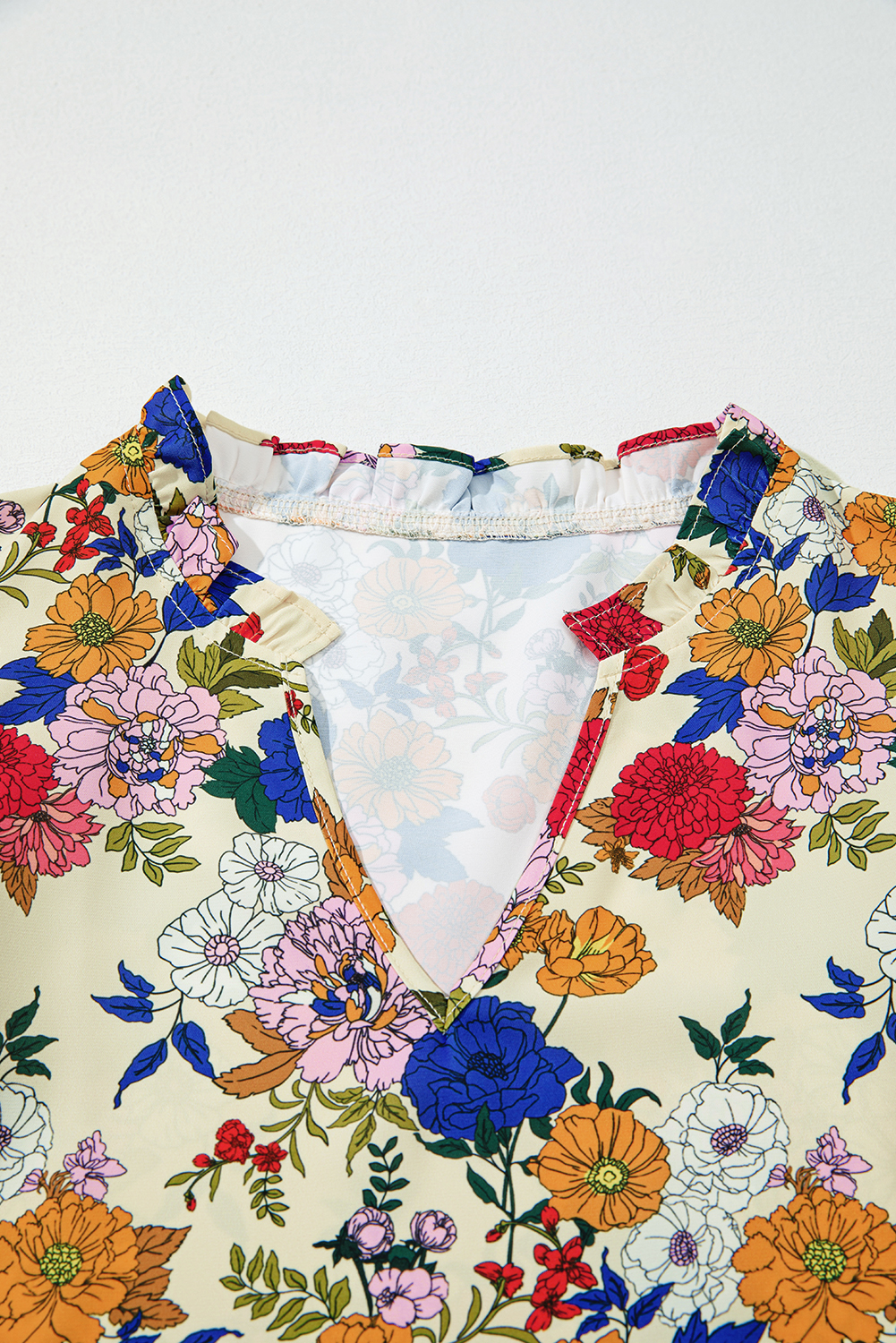 Chic Spring Floral Blouse in Apricot - Ruffle Details and Country Style - Detail View 10 Chic Spring Floral Blouse in Apricot - Ruffle Details and Country Style - Detail View 10