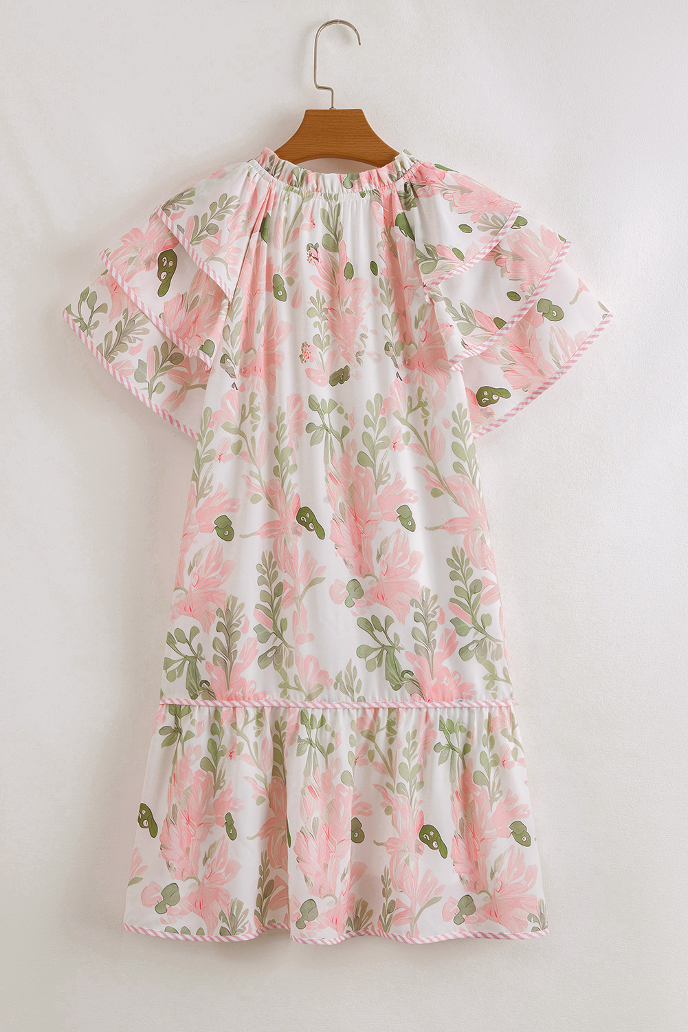 Women's Floral Mini Dress, Casual Ruffle Sleeve Summer Shift - Detail View 7 Women's Floral Mini Dress, Casual Ruffle Sleeve Summer Shift - Detail View 7