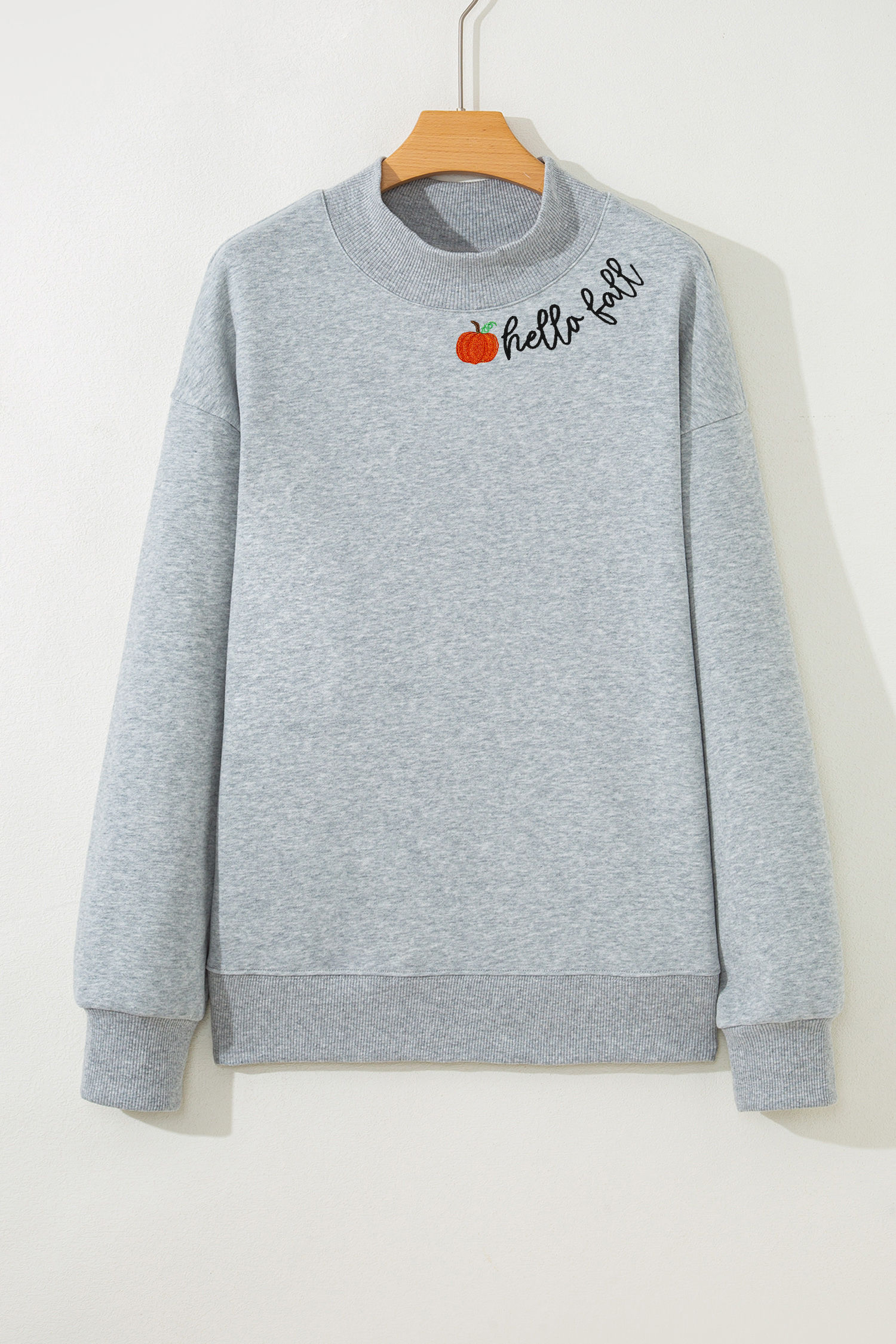Women's Hello Fall Sweatshirt, Embroidered Pumpkin Mock Neck - Detail View 7 Women's Hello Fall Sweatshirt, Embroidered Pumpkin Mock Neck - Detail View 7