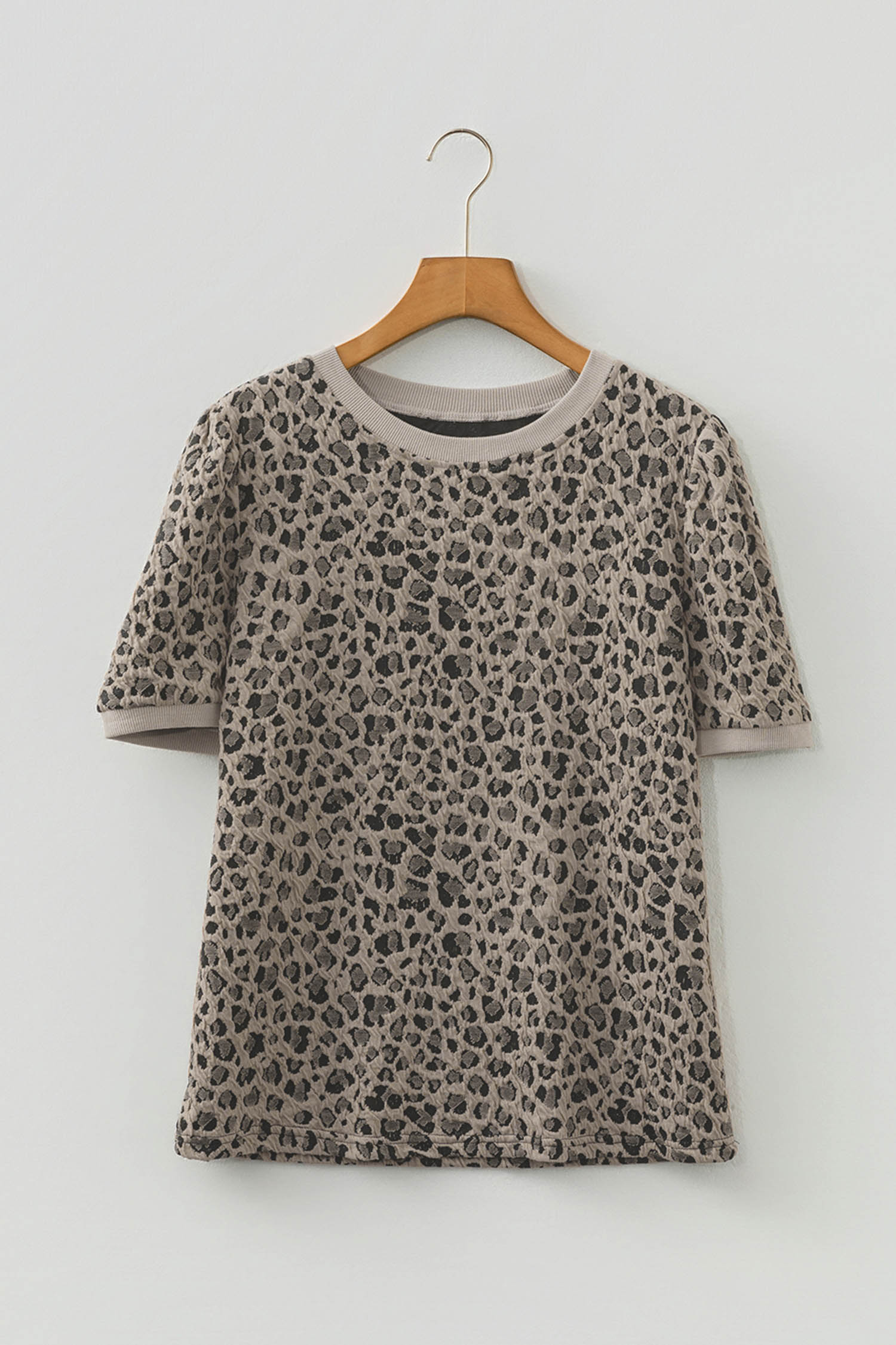 Leopard Print Casual Top in Khaki – Perfect Short Sleeve Shirt for Summer Outings - Detail View 6 Leopard Print Casual Top in Khaki – Perfect Short Sleeve Shirt for Summer Outings - Detail View 6