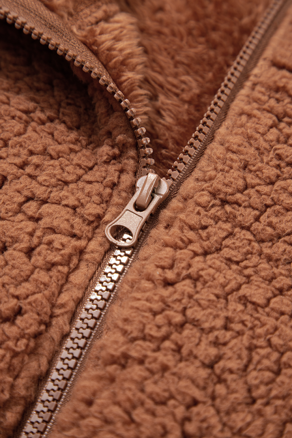 Casual Women's Hooded Sherpa Jacket in Straw Yellow for Winter Days - Detail View 14 Casual Women's Hooded Sherpa Jacket in Straw Yellow for Winter Days - Detail View 14