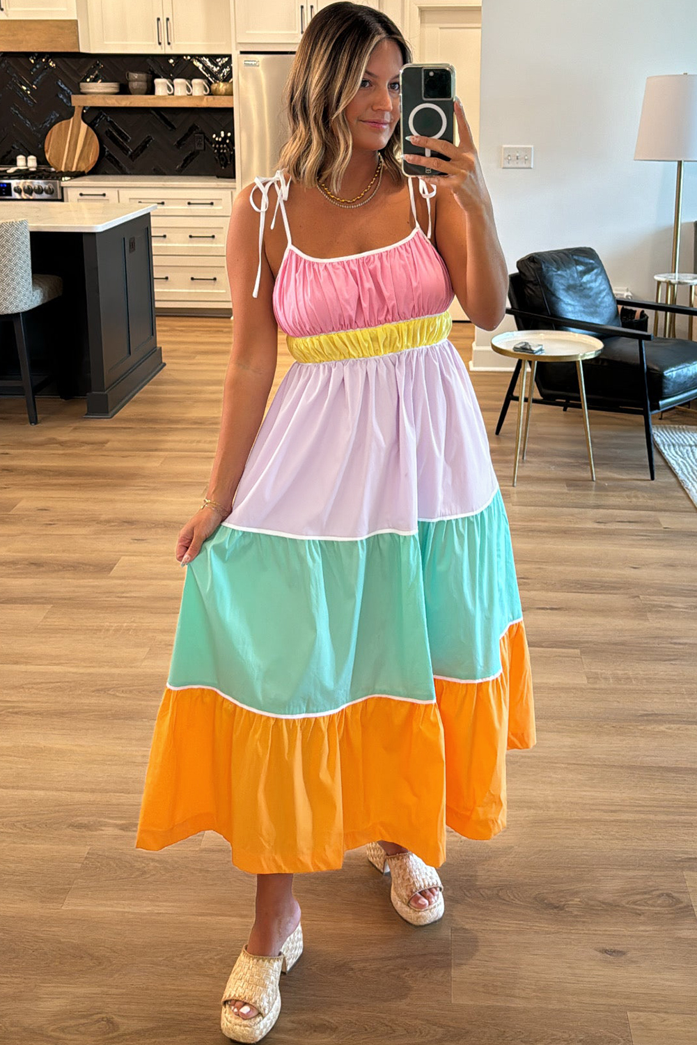 Chic Summer Colorblock Maxi Dress - Comfortable High Waist Design with Functional Pockets - Detail View 3 Chic Summer Colorblock Maxi Dress - Comfortable High Waist Design with Functional Pockets - Detail View 3