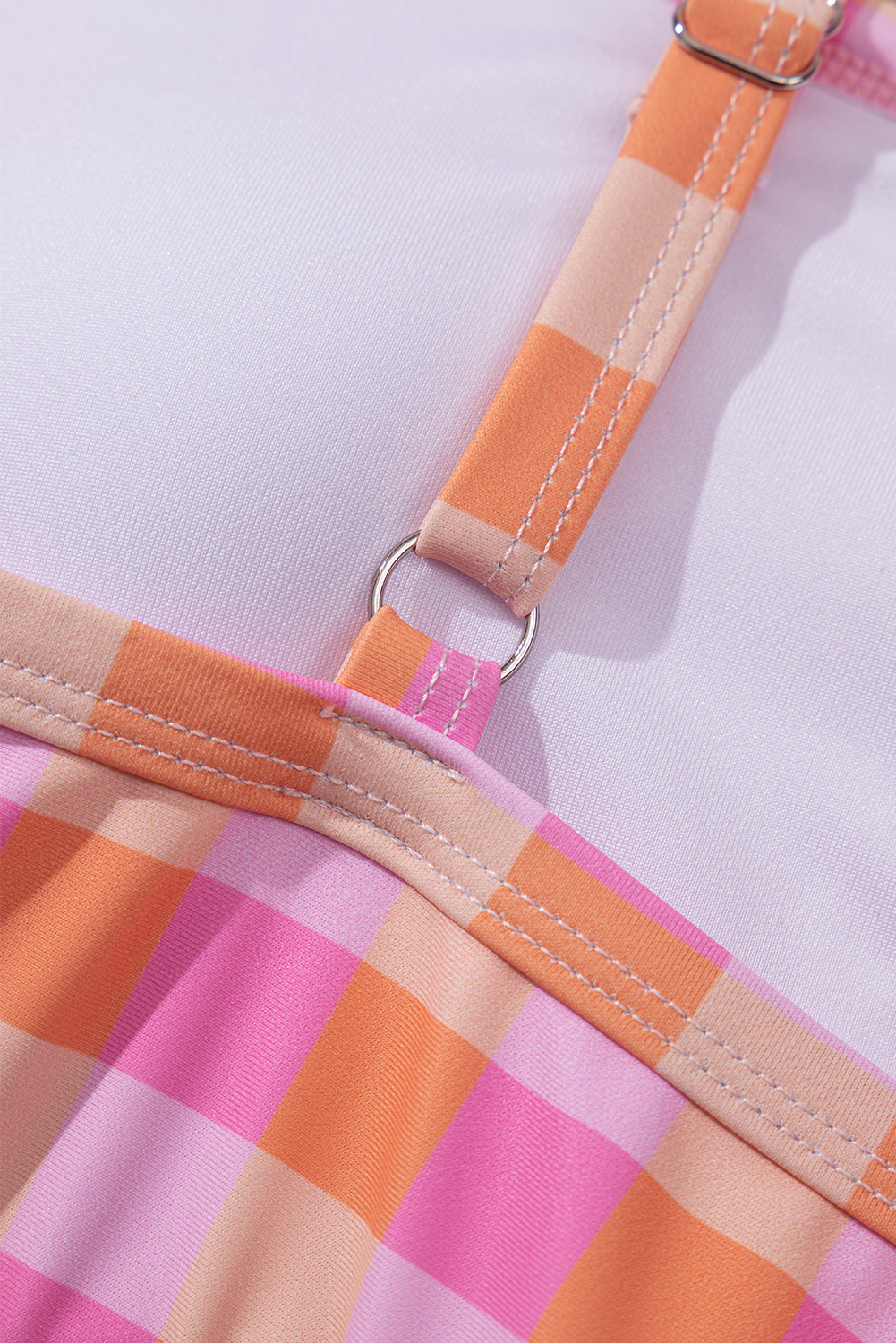 Women's Swimsuit, Pink Gingham, High Waist Bikini, Sarong, 3-Piece Set, Casual Swimwear, Beachwear, Pool Party, Vacation, Summer Style, Plaid Pattern, Bodycon Fit, Round Neck, Wire-Free Support - Detail View 16 Women's Swimsuit, Pink Gingham, High Waist Bikini, Sarong, 3-Piece Set, Casual Swimwear, Beachwear, Pool Party, Vacation, Summer Style, Plaid Pattern, Bodycon Fit, Round Neck, Wire-Free Support - Detail View 16