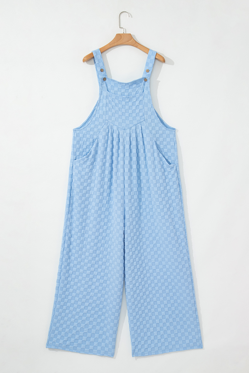 Summer Plaid Wide Leg Jumpsuit, Beau Blue Pocketed Overall - Detail View 6 Summer Plaid Wide Leg Jumpsuit, Beau Blue Pocketed Overall - Detail View 6