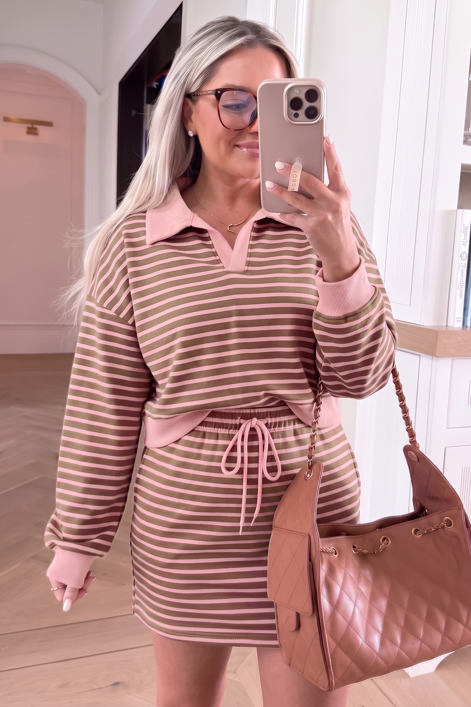 Casual Cotton Striped Set, Comfortable Long Sleeve Skort - Detail View 6 Casual Cotton Striped Set, Comfortable Long Sleeve Skort - Detail View 6