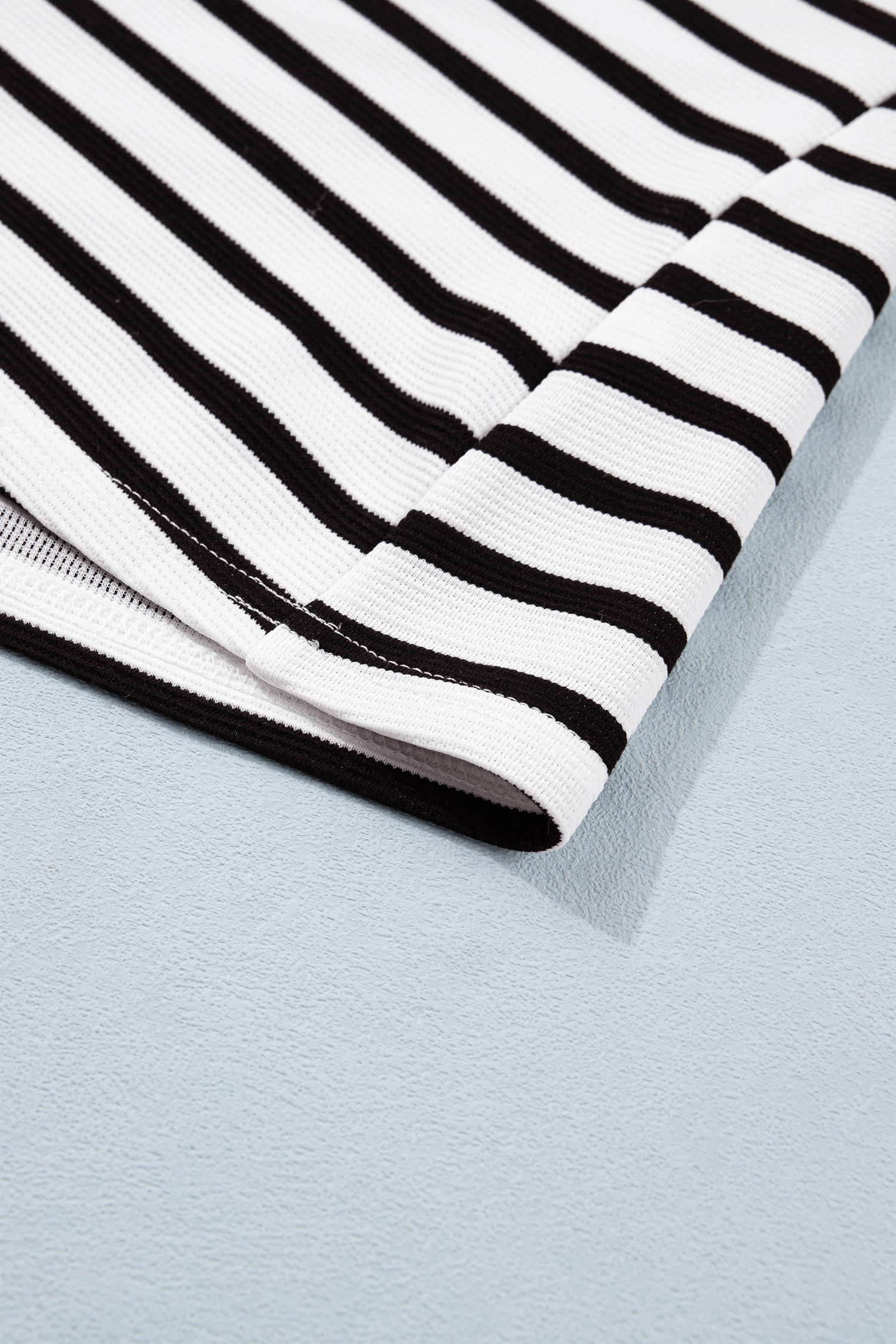 Chic Black Striped Polo Blouse for Women – Color Block V-Neck Top, Professional and Casual Style - Detail View 8 Chic Black Striped Polo Blouse for Women – Color Block V-Neck Top, Professional and Casual Style - Detail View 8
