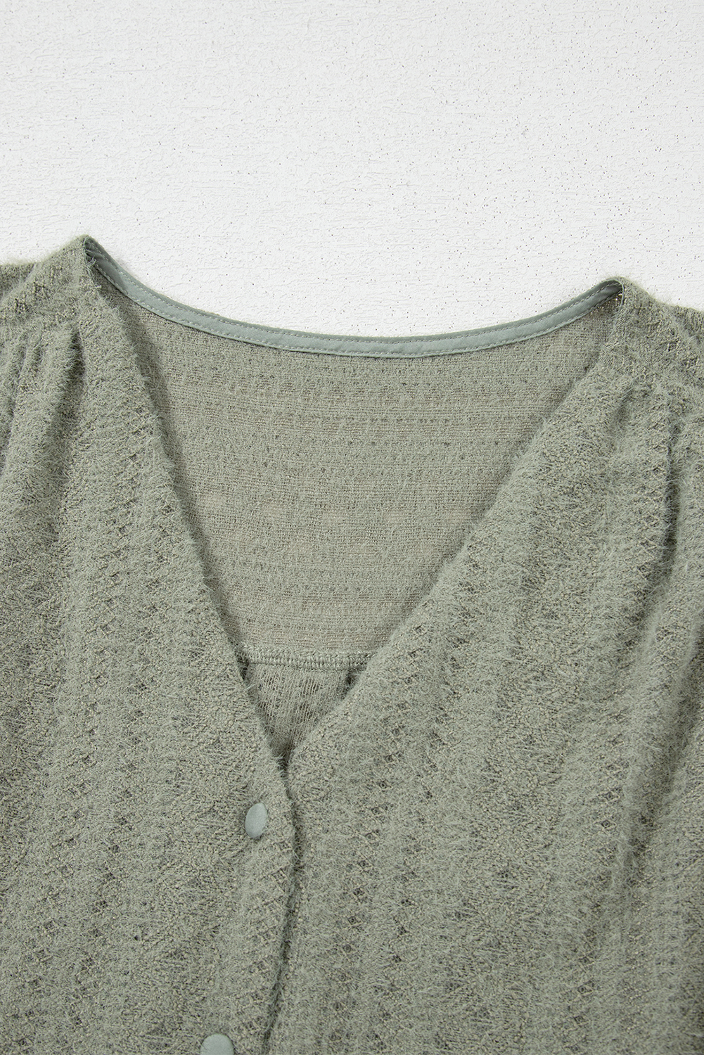 Women's Shirt, Laurel Green, Flutter Sleeve, Lace, V Neck, Elegant, Feminine, Summer Fashion, Daily Wear, Solid Color, Charming Design, Versatile Top, Blouses & Shirts - Detail View 12 Women's Shirt, Laurel Green, Flutter Sleeve, Lace, V Neck, Elegant, Feminine, Summer Fashion, Daily Wear, Solid Color, Charming Design, Versatile Top, Blouses & Shirts - Detail View 12