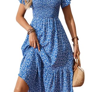 Women's Floral Off Shoulder Maxi Dress – Summer Boho Style - Main View