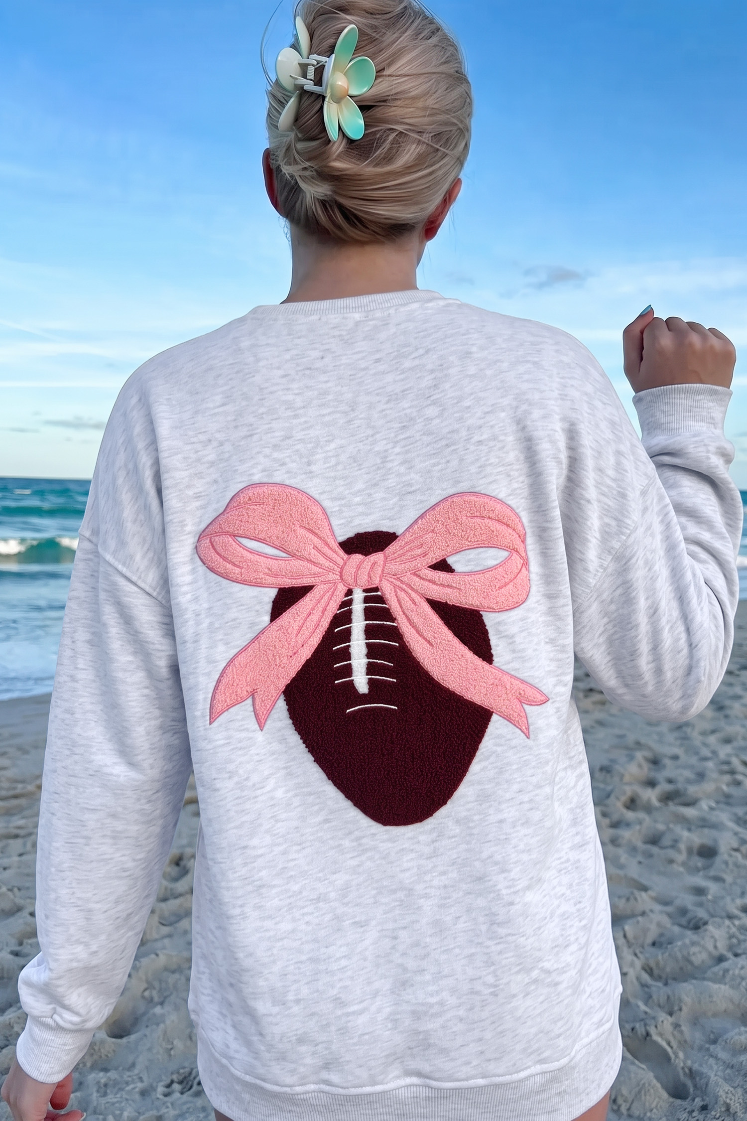 Embroidered Football Pullover, Women's Fall Casual Sporty Top - Detail View 15 Embroidered Football Pullover, Women's Fall Casual Sporty Top - Detail View 15