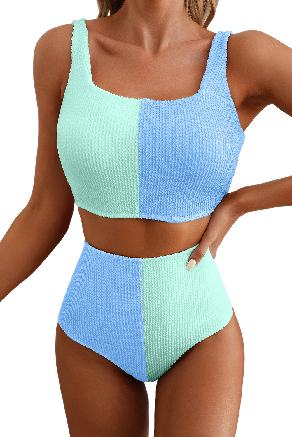 Women's Padded Wire-Free Sky Blue Bikini – Colorblock Design for Active Summer Outings - Detail View 24 Women's Padded Wire-Free Sky Blue Bikini – Colorblock Design for Active Summer Outings - Detail View 24