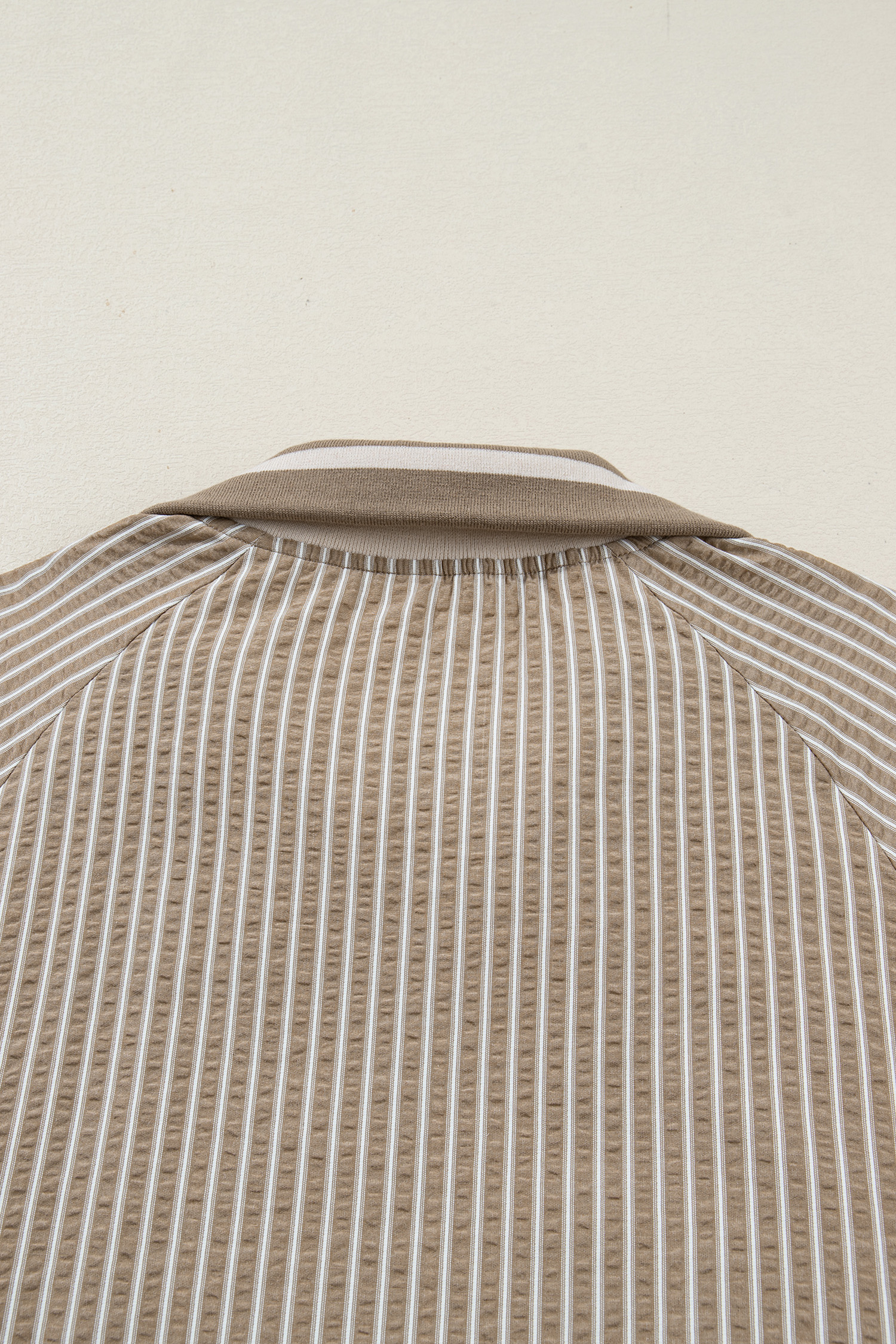 Women's Khaki Stripe Puff Sleeve Mini Dress – Casual Daily Wear for Spring - Detail View 7 Women's Khaki Stripe Puff Sleeve Mini Dress – Casual Daily Wear for Spring - Detail View 7