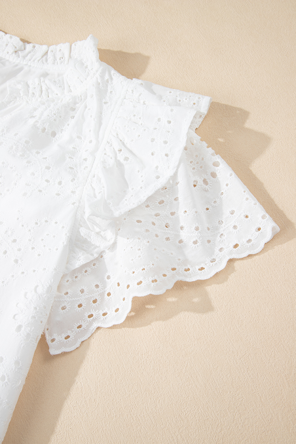 Women's Blouse, White Blouse, Broderie Anglaise, Ruffle Sleeve, V Neck, Summer Fashion, Casual Wear, 100% Cotton, Loose Fit, Elegant Design, Versatile Top, Daily Wear, Tops & Shirts - Detail View 12 Women's Blouse, White Blouse, Broderie Anglaise, Ruffle Sleeve, V Neck, Summer Fashion, Casual Wear, 100% Cotton, Loose Fit, Elegant Design, Versatile Top, Daily Wear, Tops & Shirts - Detail View 12