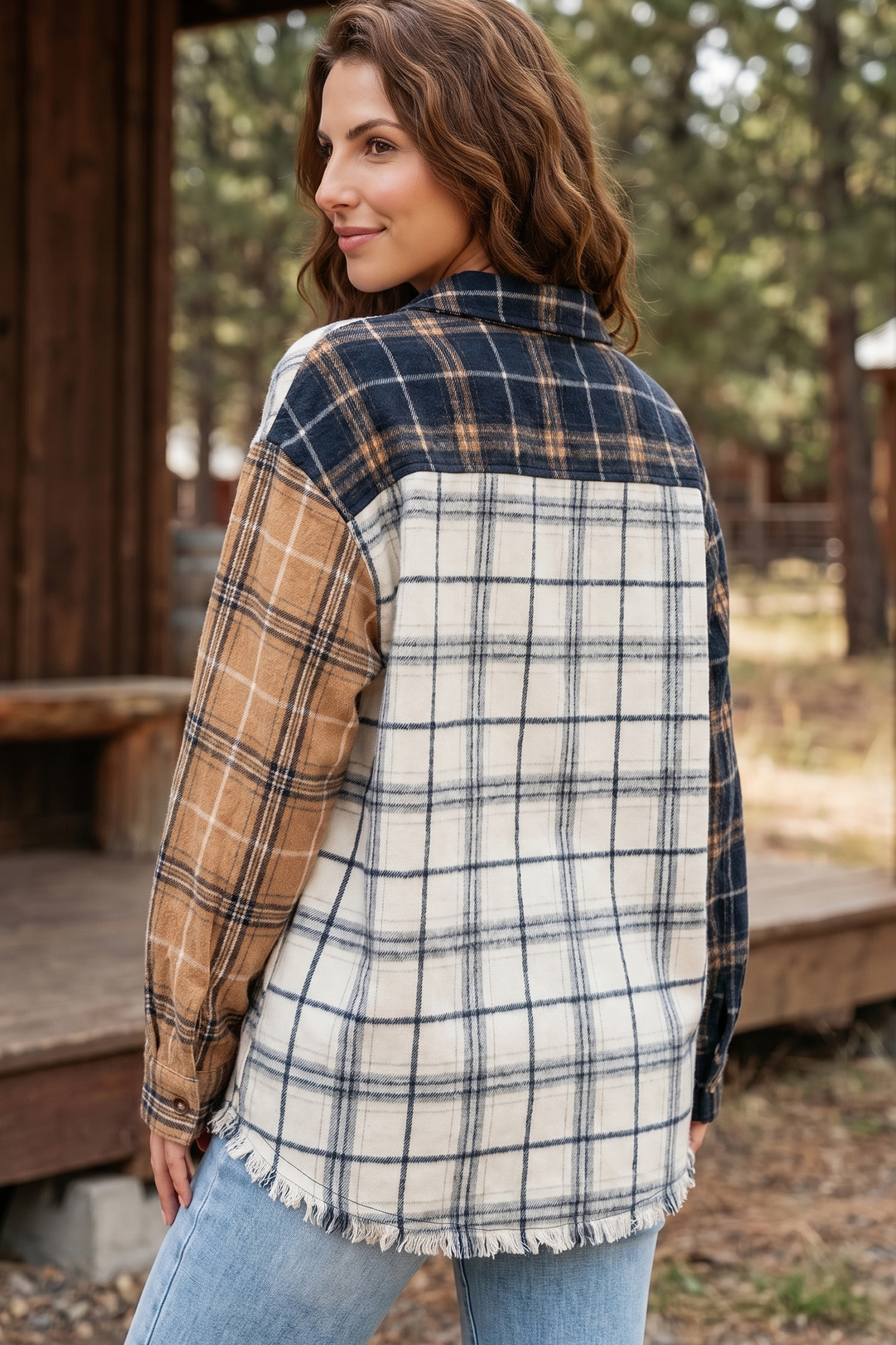 Women's Casual Plaid Shirt Jacket, Button Down Fall Top - Detail View 6 Women's Casual Plaid Shirt Jacket, Button Down Fall Top - Detail View 6