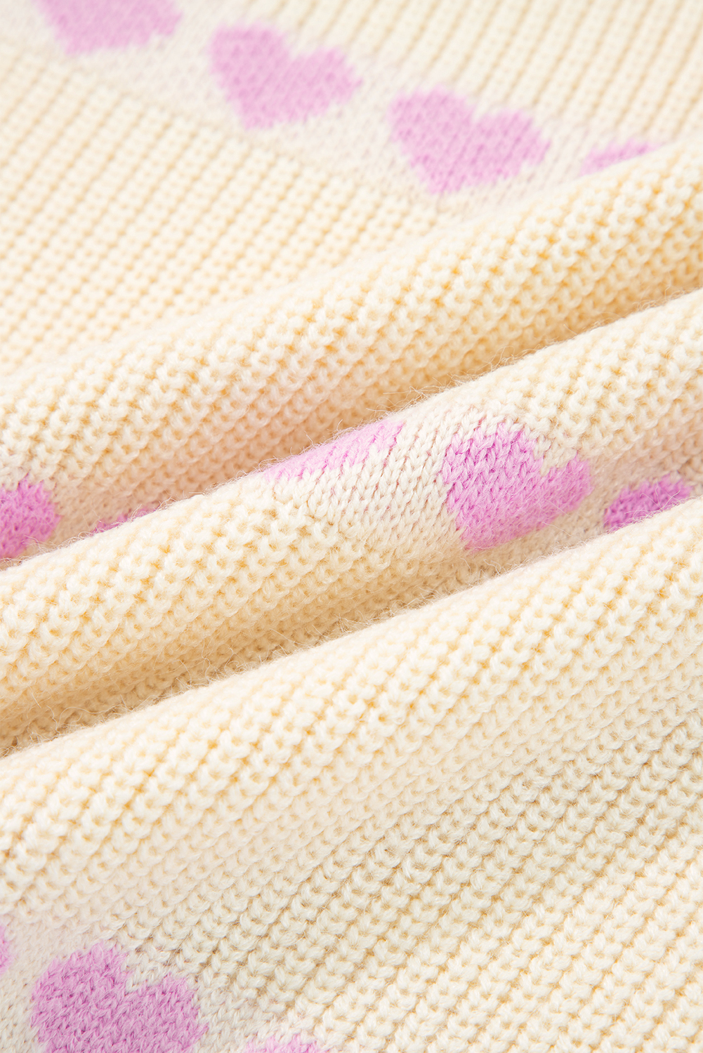 Women's Cozy Ribbed Knit Sweater with Heart Print for Fall - Detail View 12 Women's Cozy Ribbed Knit Sweater with Heart Print for Fall - Detail View 12