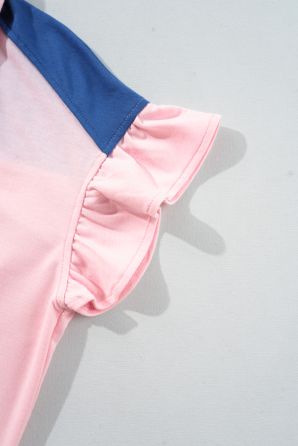 Chic Gossamer Pink Color Block Top with Ruffled Sleeves - Perfect for Summer - Detail View 14 Chic Gossamer Pink Color Block Top with Ruffled Sleeves - Perfect for Summer - Detail View 14