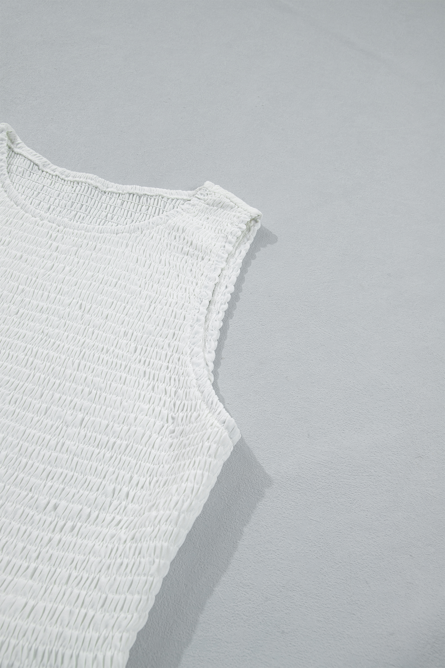 Casual White Boho Peplum Tank – Women's Smocked Lace Top - Detail View 9 Casual White Boho Peplum Tank – Women's Smocked Lace Top - Detail View 9