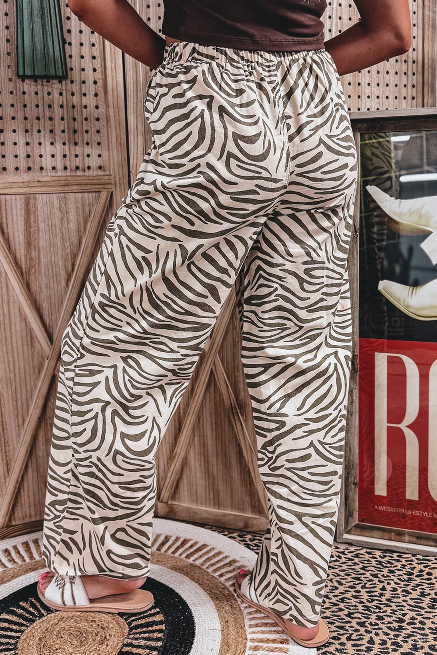 Women's Animal Stripe Trousers, High Waist Western Print - Detail View 5 Women's Animal Stripe Trousers, High Waist Western Print - Detail View 5