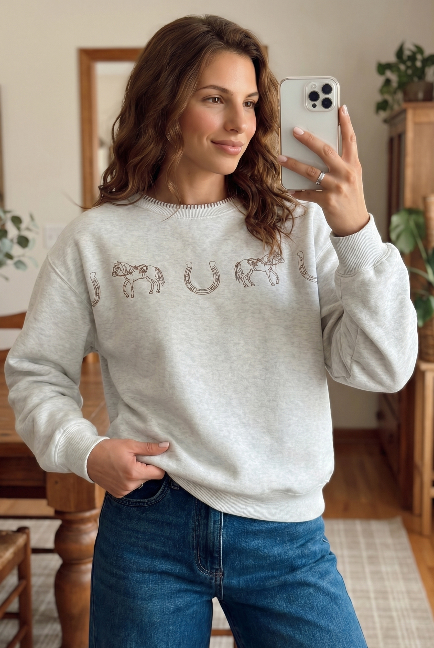 Cozy Cotton Blend Sweatshirt, Women's Western Pullover - Detail View 3 Cozy Cotton Blend Sweatshirt, Women's Western Pullover - Detail View 3