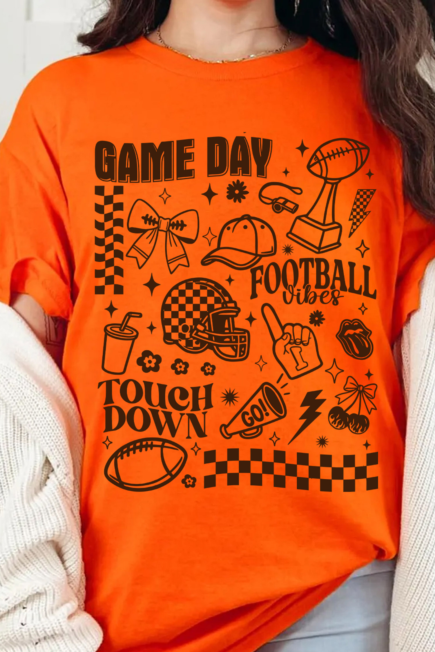 Graphic Football Game Day Shirt, Relaxed Orange Summer Tee - Detail View 5 Graphic Football Game Day Shirt, Relaxed Orange Summer Tee - Detail View 5
