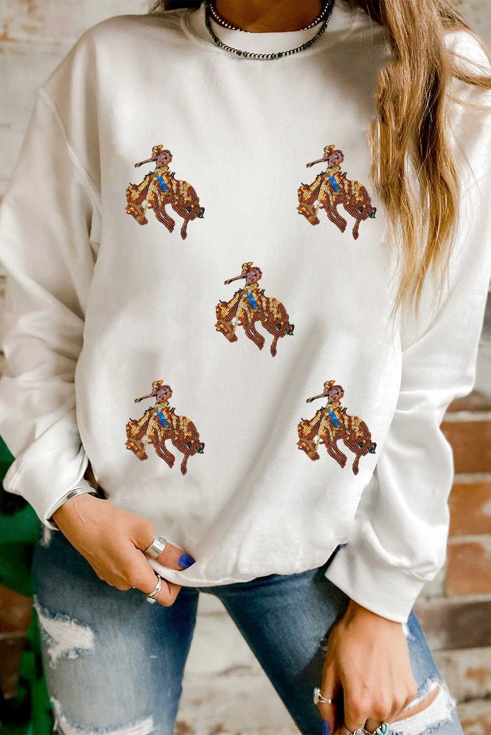 Stylish Drop Shoulder Sweatshirt for Daily Wear - Western Print Design - Detail View 3 Stylish Drop Shoulder Sweatshirt for Daily Wear - Western Print Design - Detail View 3