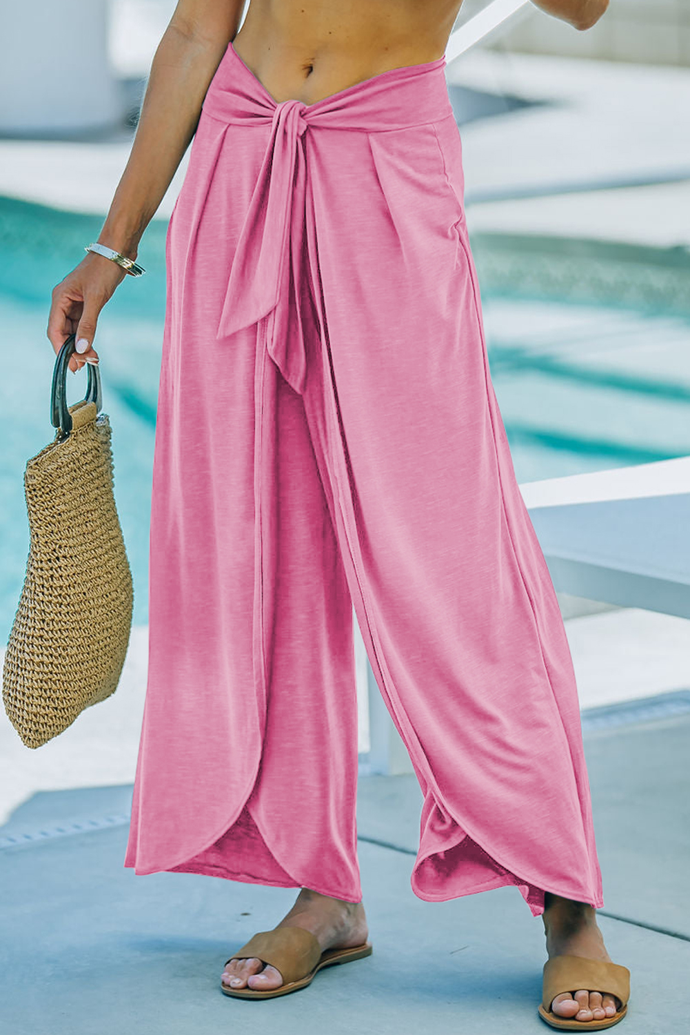 Versatile Wide Leg Pants with Dropped Waist and Split Legs - Ideal for Lounging or Brunch - Detail View 3 Versatile Wide Leg Pants with Dropped Waist and Split Legs - Ideal for Lounging or Brunch - Detail View 3