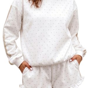 Women's Polka Dot Sweatshirt & Ruffle Short Set – Casual Loungewear - Main View
